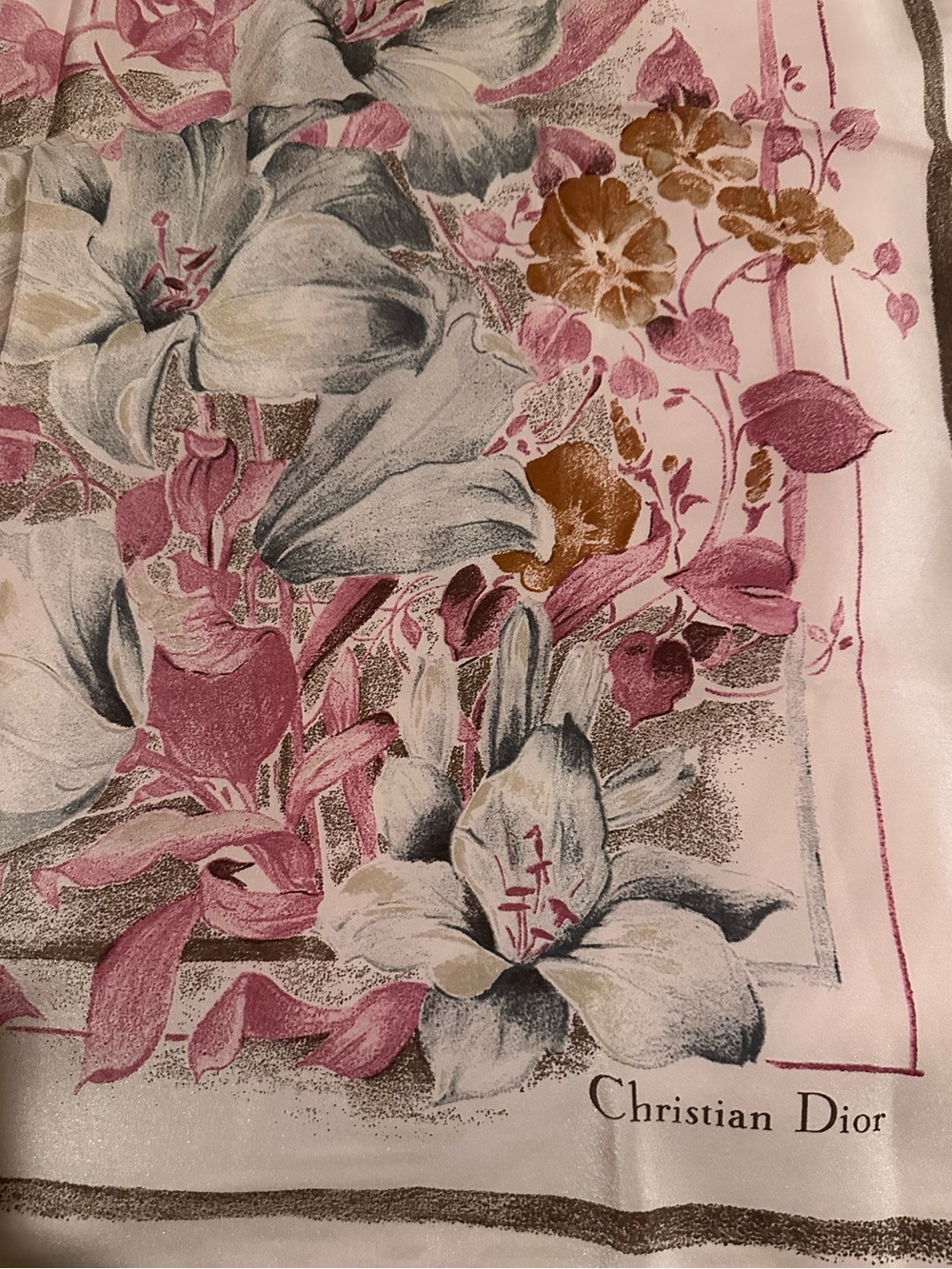 Christian Dior Pink Floral Square Scarf - Picture 4 of 11